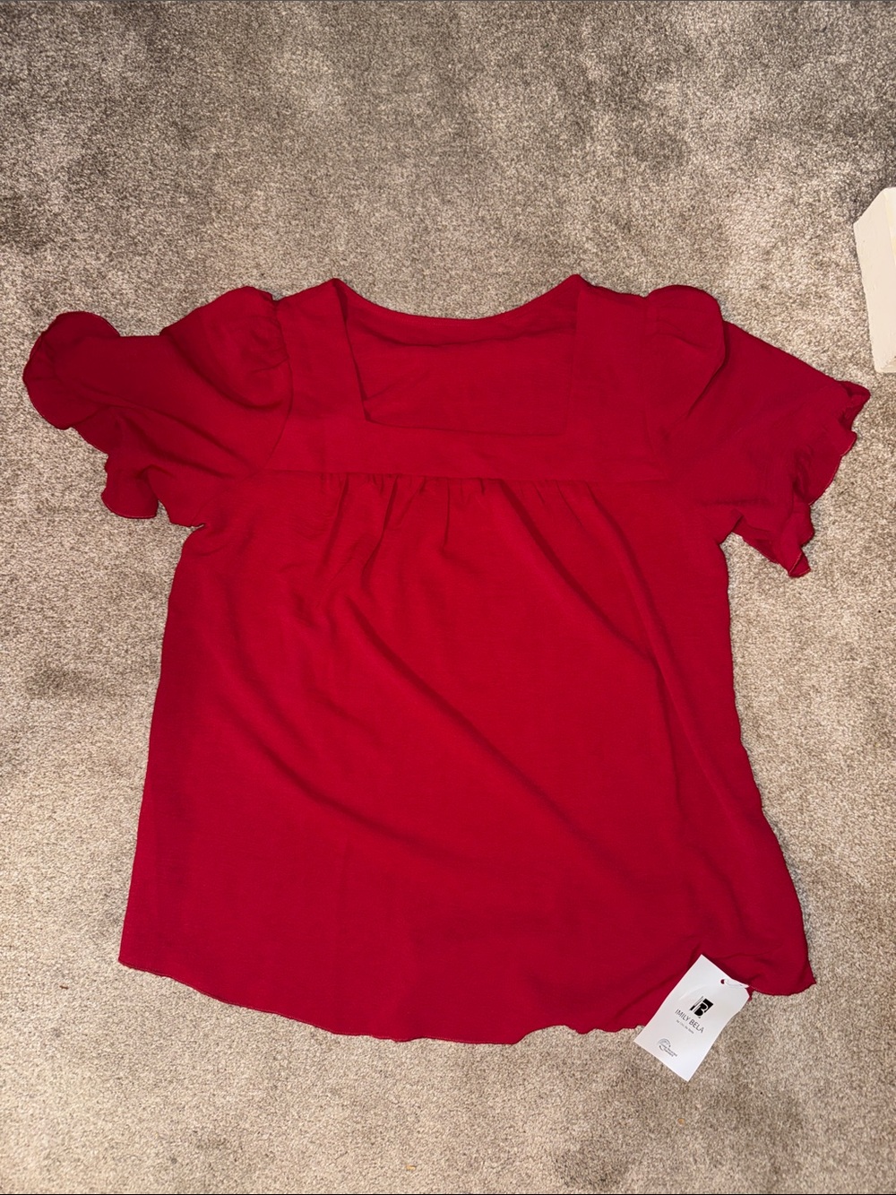 Women's Red Short Sleeve Square Neck Blouse
